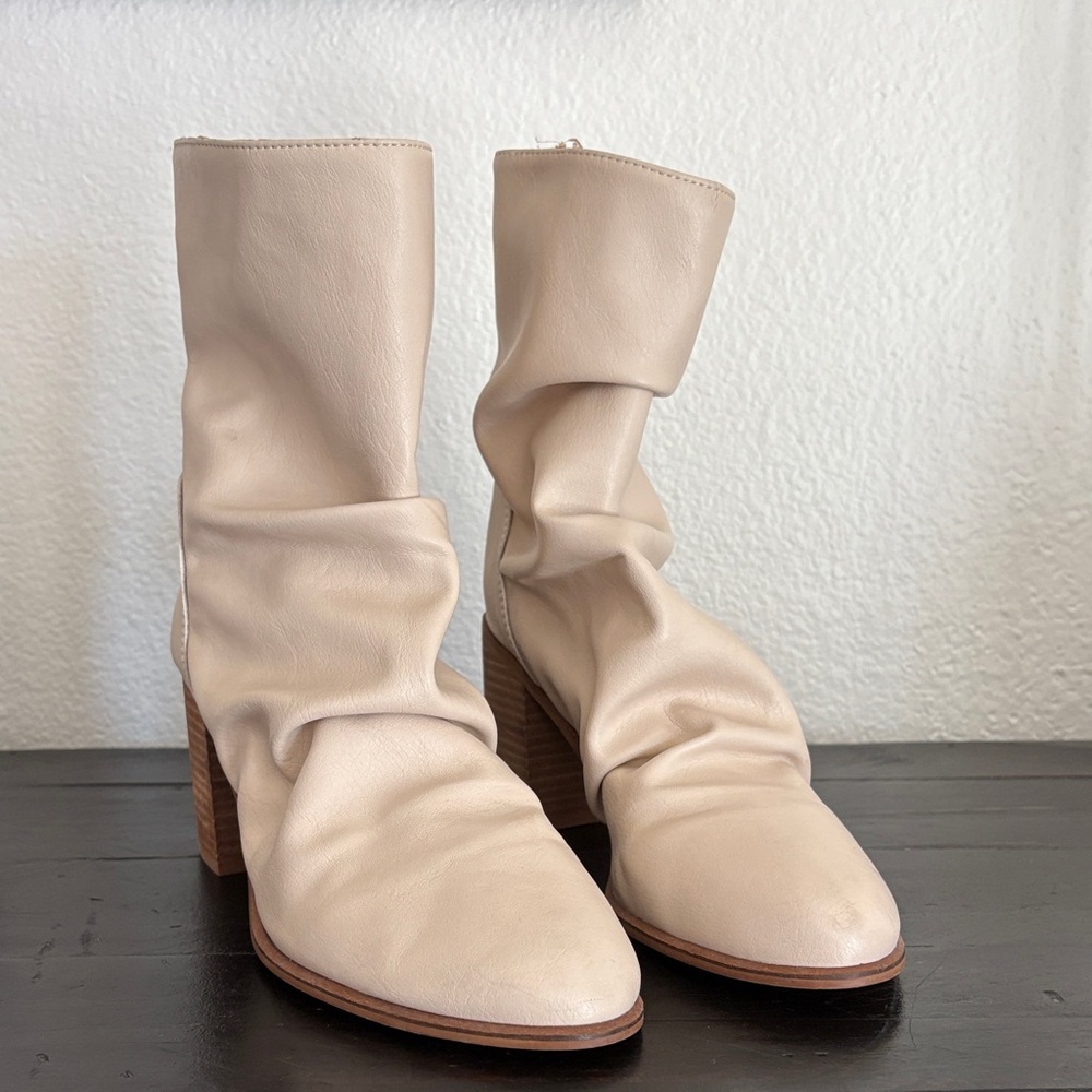 Mid Calf Cream Heeled Boots